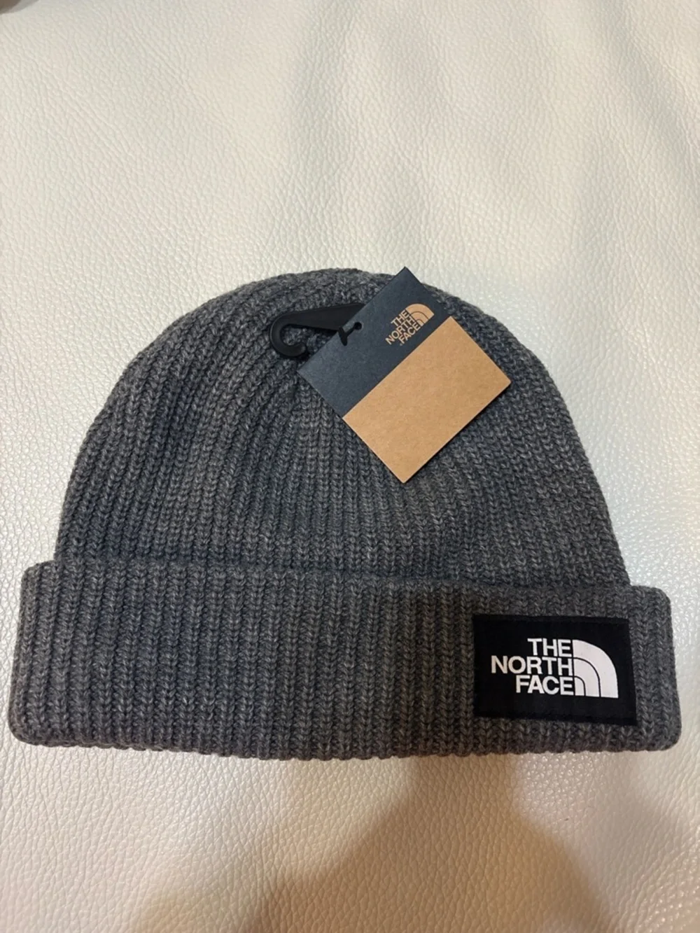 The North Face Charcoal Rib-Knit Beanie with Logo Patch